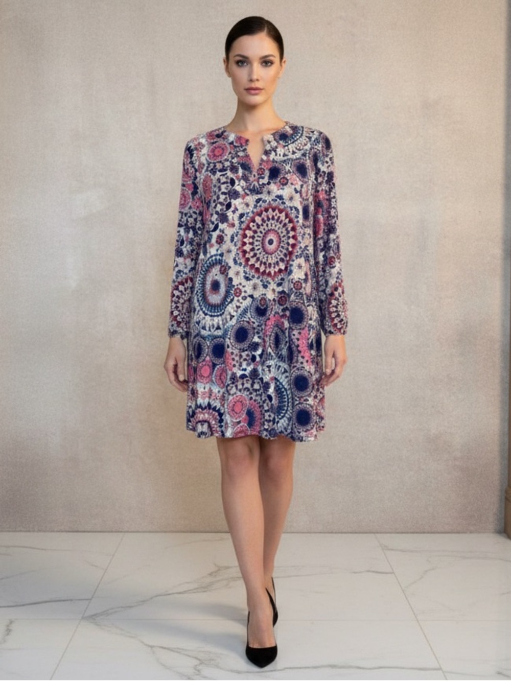 Dear Scarlett Boho Inspired Tunic or Dress with Allover Medallion & Floral Print